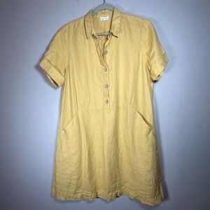 J. Jill Love Linen Mustard Yellow Short Sleeve Shirt Dress WDR194801 Womens L